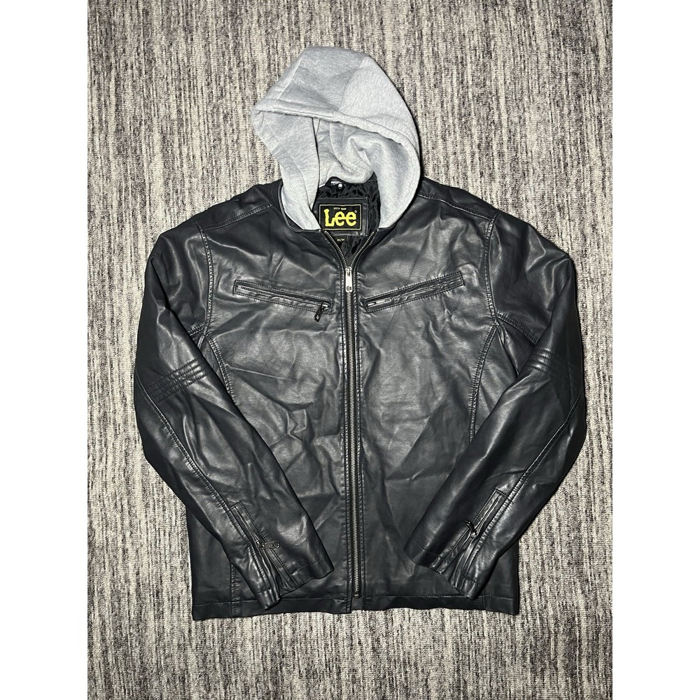 Lee Leather Hooded Jacket Mens Size M